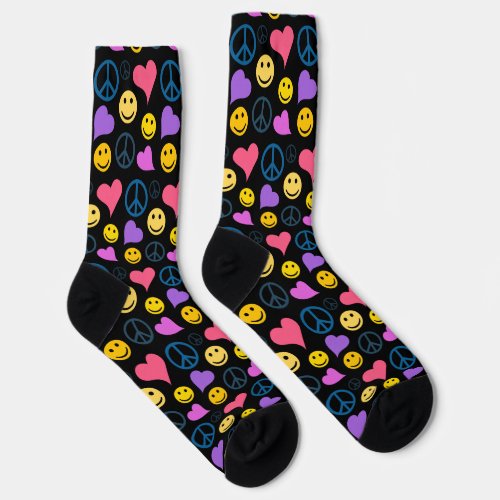 Peace Love Laugh Pattern Black Socks