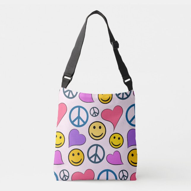 Peace Love Laugh Pattern Crossbody Bag (Front)
