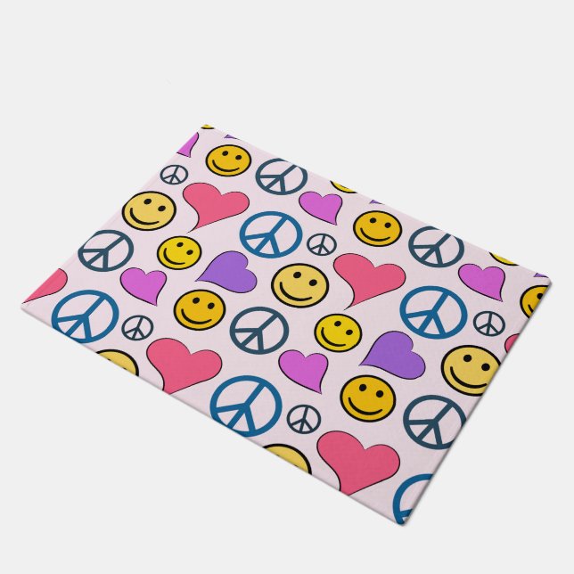 Peace Love Laugh Pattern Doormat (Angled)