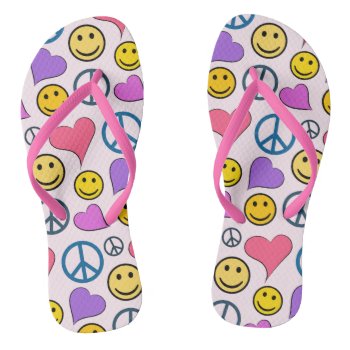 Peace Love Laugh Pattern Flip Flops by ironydesigns at Zazzle
