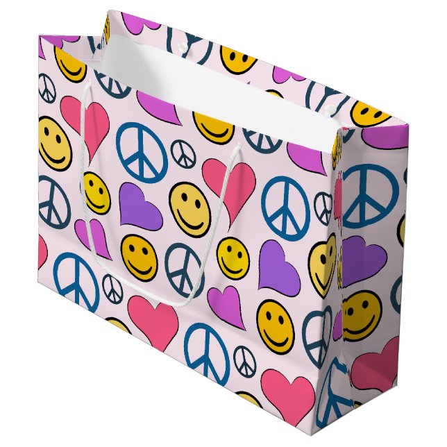 Peace Love Laugh Pattern Large Gift Bag (Front Angled)