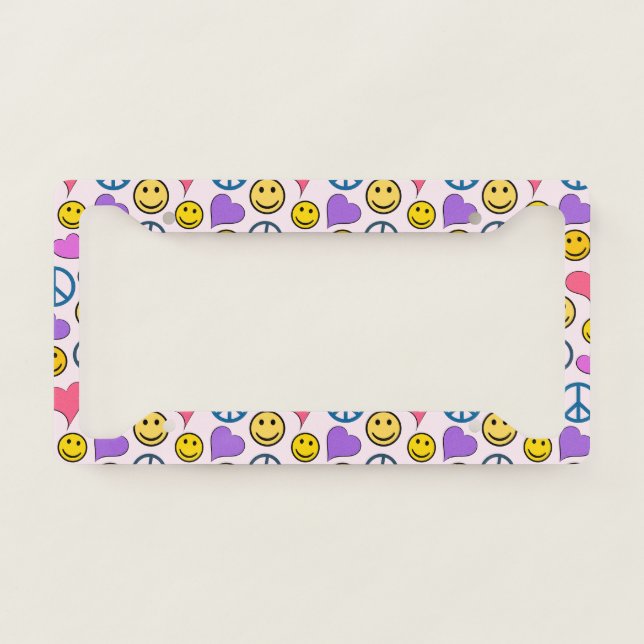 Peace Love Laugh Pattern License Plate Frame (Front)