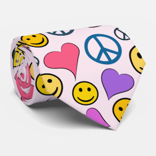 Peace Love Laugh Pattern Neck Tie