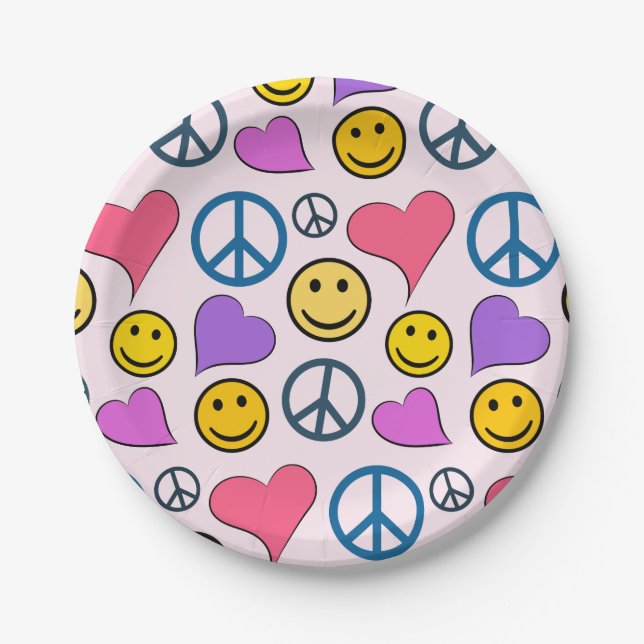 Peace Love Laugh Pattern Paper Plates (Front)