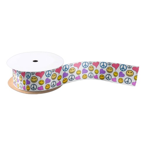 Peace Love Laugh Pattern Satin Ribbon