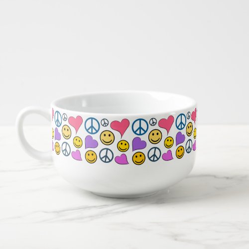 Peace Love Laugh Pattern Soup Mug