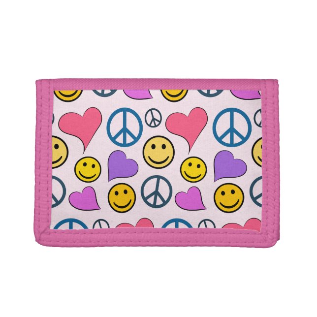 Peace Love Laugh Pattern Trifold Wallet (Front)