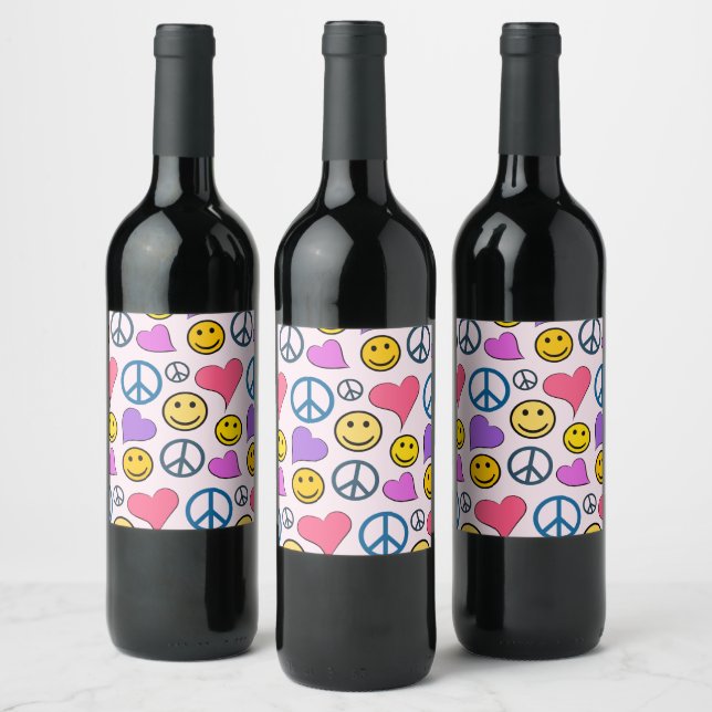 Peace Love Laugh Pattern Wine Label (Bottles)