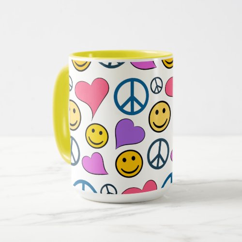 Peace Love Laugh Pattern  Yellow Mug