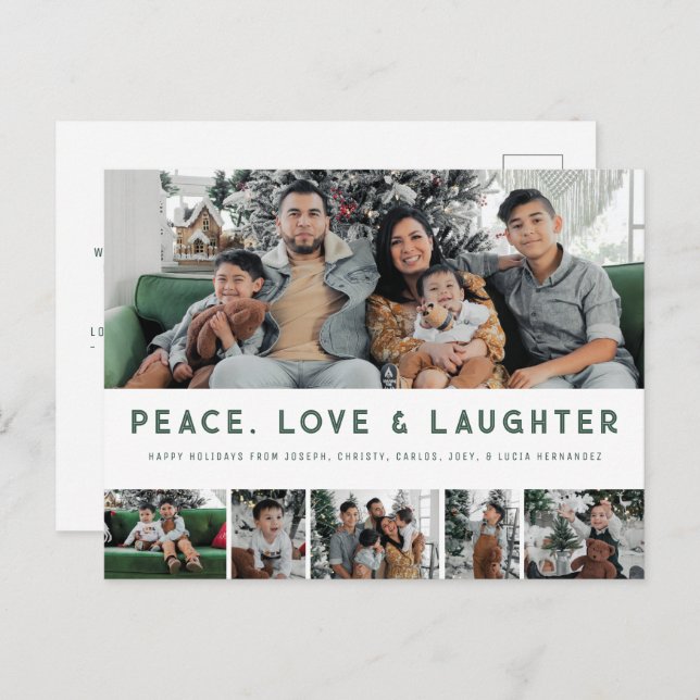 Peace, Love & Laughter MultiPhoto Holiday Postcard (Front/Back)