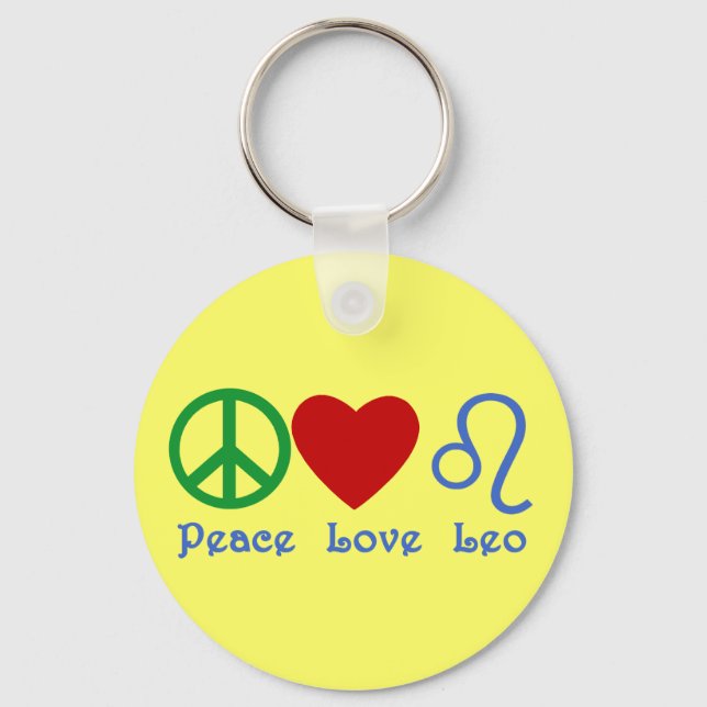 Peace Love Leo Astrological Design Keychain (Front)