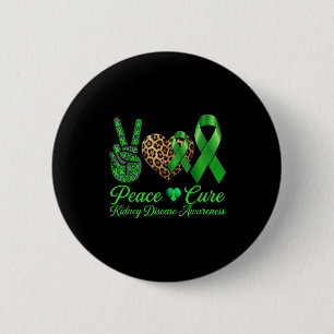 Peace love leopard ribbon kidney disease awareness button
