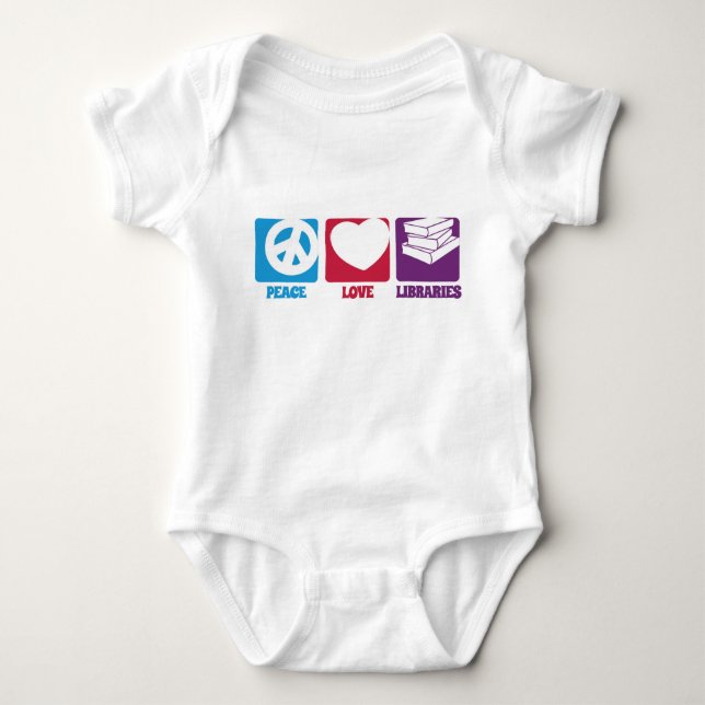 Peace Love Libraries Baby Outfit Baby Bodysuit (Front)