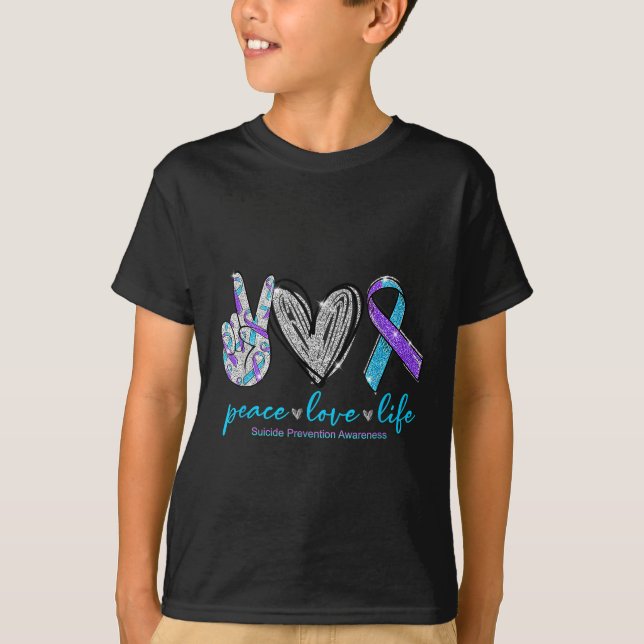 Peace Love Life Suicide Prevention Awareness Heart T-Shirt (Front)