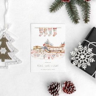 Peace, Love & Light | Boho Christmas Wishes Holiday Postcard