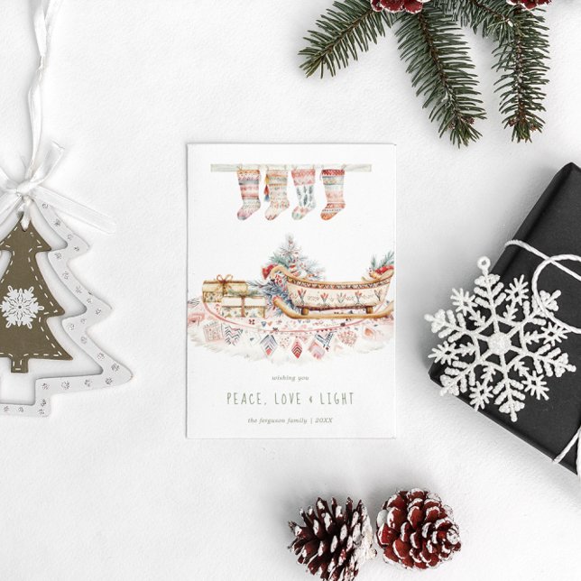 Peace, Love & Light | Boho Christmas Wishes Holiday Postcard (Creator Uploaded)