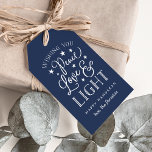Peace, Love & Light | Hanukkah Gift Tags<br><div class="desc">Modern typography based Hanukkah gift tags feature "Peace,  Love and Light" in white hand lettered style typography accented with stars. Customize with a name and/or personalized Hanukkah greeting beneath. Blank on reverse side.</div>