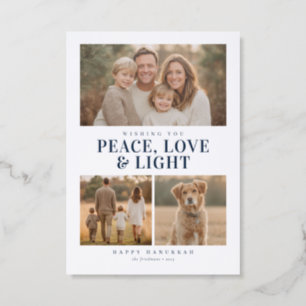 Peace Love Light Hanukkah Letterpress Photo Cards