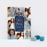 Peace, Love & Light | Hanukkah Photo Collage Holiday Card<br><div class="desc">Beautiful typography based Hanukkah photo card features eight of your favorite family photos in a collage layout. "Wishing you peace, love and light this Hanukkah and always" appears in the center in white hand lettered typography on a navy blue background dotted with stars. Customize with your custom holiday greeting and...</div>