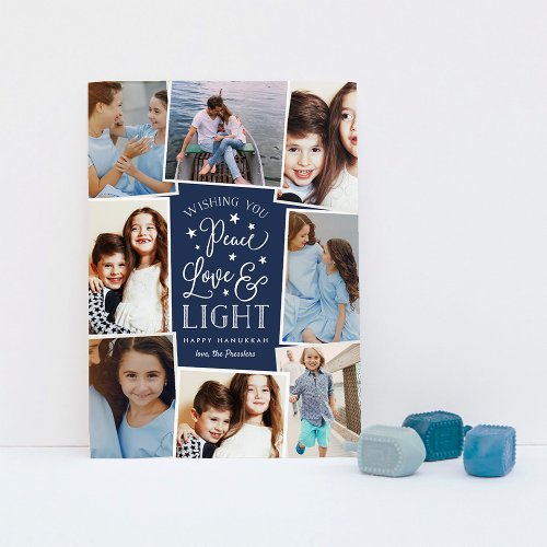 Peace Love  Light  Hanukkah Photo Collage Holiday Card
