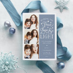 Peace, Love & Light | Hanukkah Photo Holiday Card<br><div class="desc">Beautiful typography based Hanukkah photo card features three of your favorite family photos in a square format along the left side. "Wishing you peace, love and light this Hanukkah and always" appears on the right in white hand lettered typography on a smoky blue background dotted with stars. Customize with your...</div>