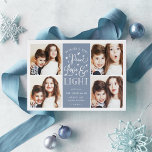Peace, Love & Light | Hanukkah Photo Holiday Card<br><div class="desc">Modern typography based Hanukkah photo card features four of your favorite photos in a square format,  with "Peace,  Love and Light" centered in white hand lettered style typography. Personalize with your family name,  individual names and/or your custom message.</div>