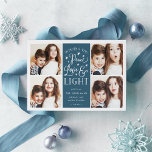 Peace, Love & Light | Hanukkah Photo Holiday Card<br><div class="desc">Modern typography based Hanukkah photo card features four of your favorite photos in a square format,  with "Peace,  Love and Light" centered in white hand lettered style typography. Personalize with your family name,  individual names and/or your custom message.</div>