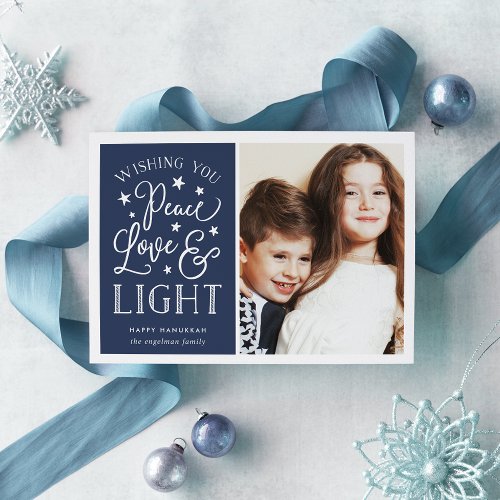 Peace Love  Light  Hanukkah Photo Holiday Card