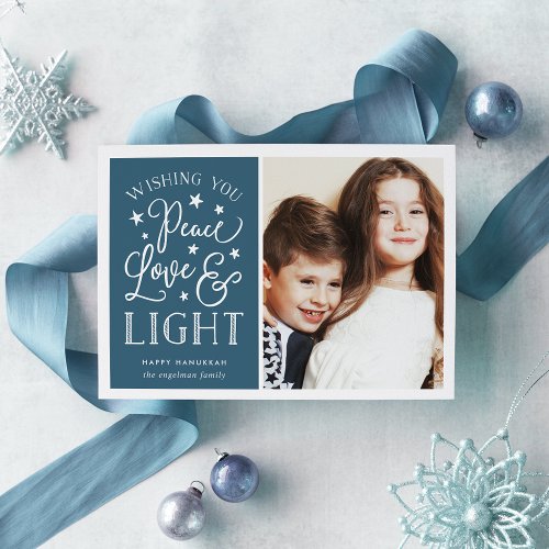 Peace Love  Light  Hanukkah Photo Holiday Card