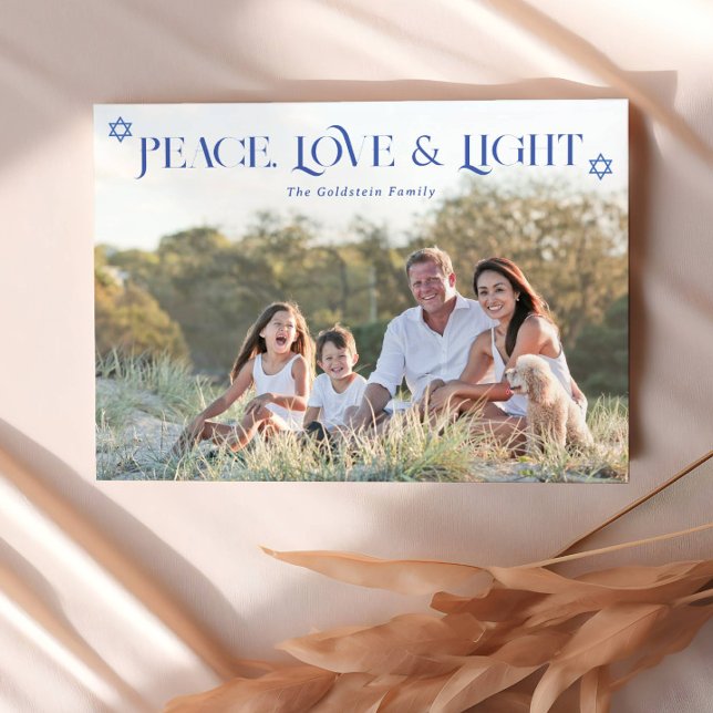 Peace Love & Light Hanukkah Photo Holiday Card (Creator Uploaded)