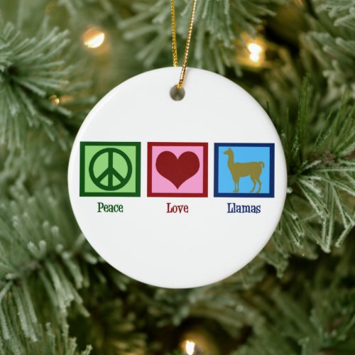 Peace Love Llamas Cute Christmas Ceramic Ornament