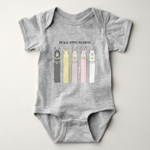 Peace Love Llamas _ Cute Retro Colorful Llama Baby Bodysuit