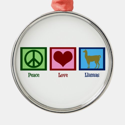 Peace Love Llamas Metal Ornament