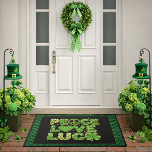 Peace Love Luck Green Glitter Doormat Design