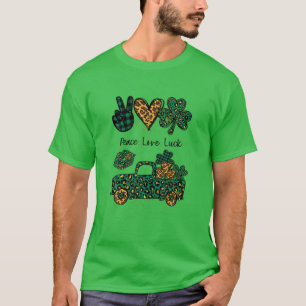 Peace Love Luck Leopard Shamrock Truck For St. Pat T-Shirt