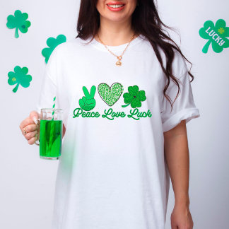 Peace Love Luck St Patricks Day Green Leopard T-Shirt