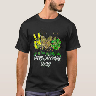 Peace Love Lucky St Patricks Day Shamrock Leopard T-Shirt