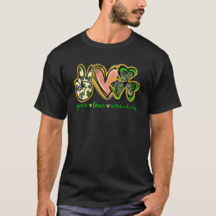 Peace Love Lucky St Patricks Day Shamrock Leopard T-Shirt