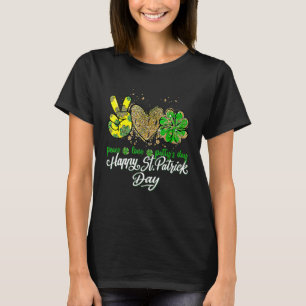 Peace Love Lucky St Patricks Day Shamrock Leopard T-Shirt