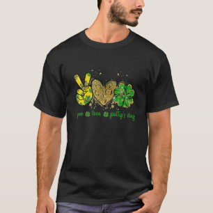 Peace Love Lucky St Patricks Day Shamrock Leopard T-Shirt