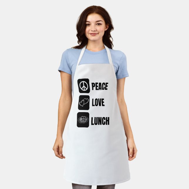 Peace Love Lunch -  Fun Design for Lunch  Apron (Worn)