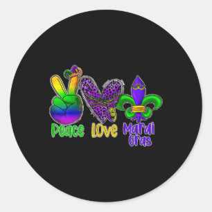 Peace Love Mardi Gras Classic Round Sticker