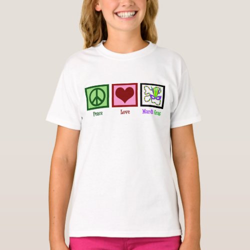 Peace Love Mardi Gras Kids T_Shirt