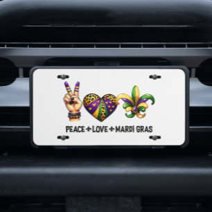 Peace Love Mardi Gras Louisiana Purple Gold License Plate
