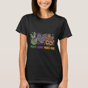 Peace Love Mardi Gras Mask Beads For Women Carniva T-Shirt