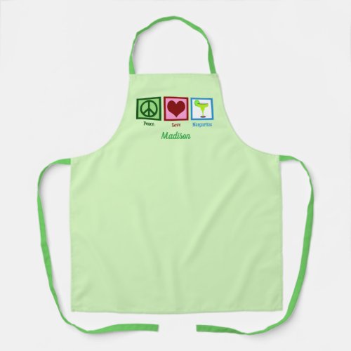 Peace Love Margaritas Cute Custom Green Bartender Apron