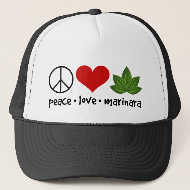 Peace Love Marinara Basil Leaves Cluster Trucker Hat (Front)