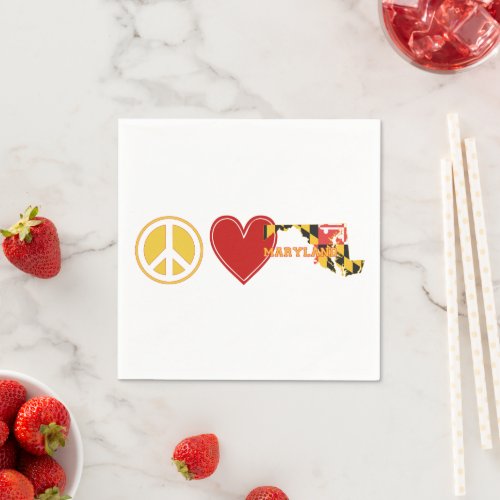Peace Love Maryland State Flag Heart Paper Party Napkins