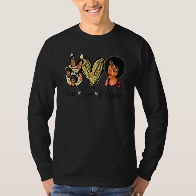 Peace Love Melanin Pride With Hand Heart And Black T-Shirt (Front)
