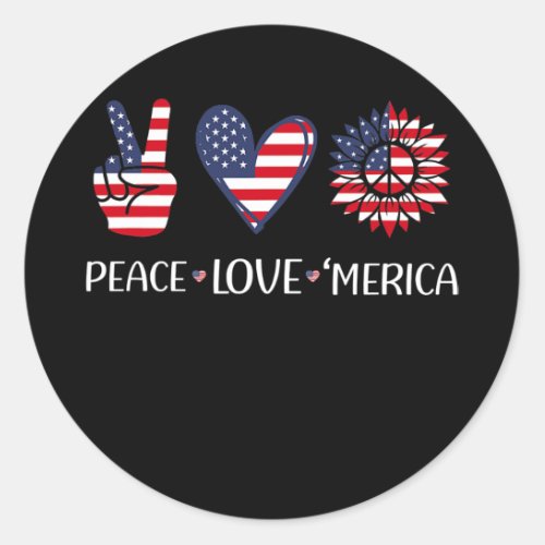 Peace Love Merica USA Flag Sunflower Heart Classic Round Sticker